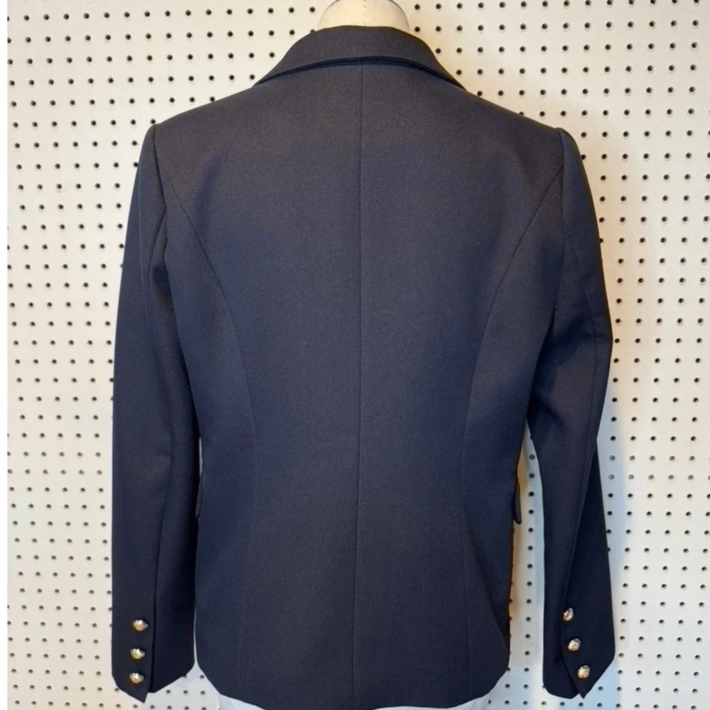 Lioness | Navy Blue Palermo Blazer Gold Crest Button Double Breasted Jacket Sz.M